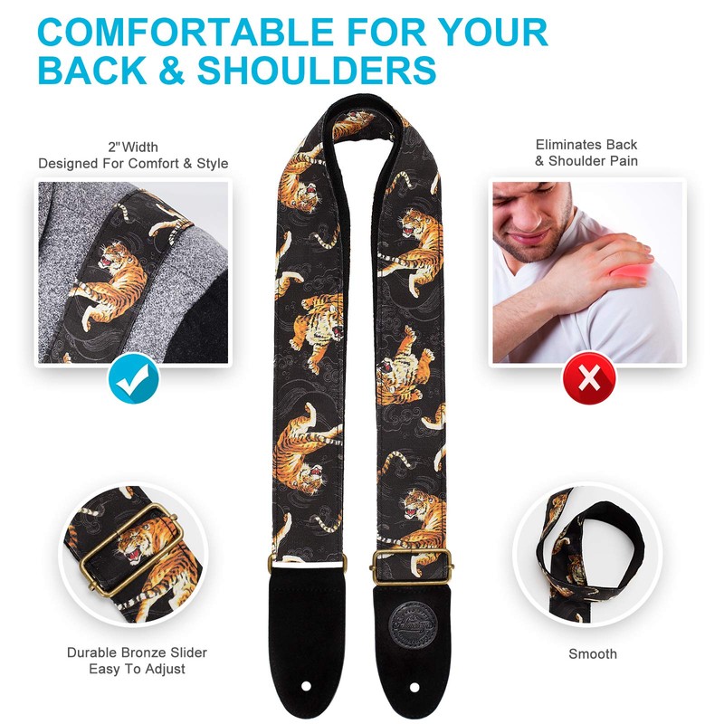 Himalaya Tiger Japanese Traditional Art Pattern Torah Canvas Guitar Strap