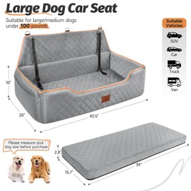 XIEEAOZEE Large Dog Car Seat for Dods Under 100 Lbs, Memory Foam Dog Car Bed for Backseat & Trunk, Detachable and Washable Cover, Pet Travel Seat with Storage Pockets, 2 Safety Belts