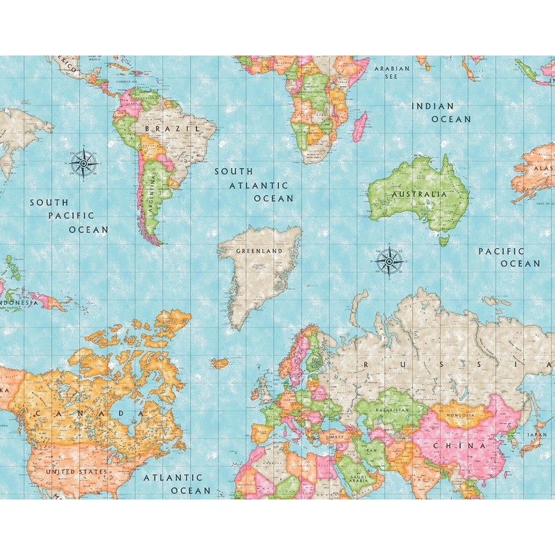 Martina Home Blue World Map Resin Coated Tablecloth 140cm x