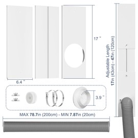 Dryer Vent Window Kit with Hose, Adjustable Window Duct Kit Dryer Vent Seal Panels with Coupler & Filter, Fits 4” Ducting, Universal Seal for Sliding Windows, Compatible with AC, Dryers, Duct Fans