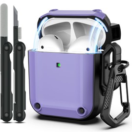RFUNGUANGO for AirPods Case, Magnetic Lid,Military Grade Anti-Fall Soft TPU Shock-Absorbing Protective AirPods 2&1 Generation Case with Cleaning Kit,Purple