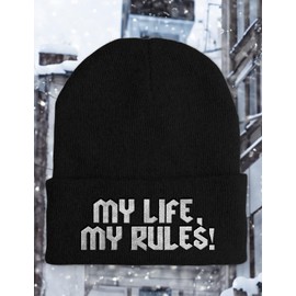 tshirtladen Mütze - My life, my rules - Beanie One Size - Wintermütze Soft Touch - Spruchmütze bestickt - Farbauswahl - lustige Mütze, Farbe: Black