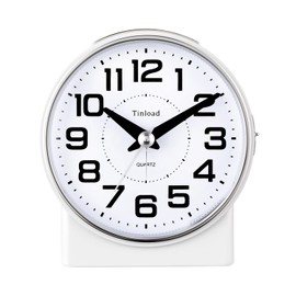 4.3" No Ticking Analog Alarm Clock,Silent Readable for Seniors,Easy to Set,Gradual Rise Alarm,Big Numbers,On/Off Switch on Side,Gentle Wake,Snooze,Lighted on Demand,Battery Operated,White