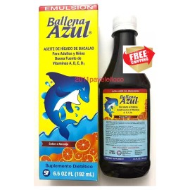 Ballena Azul Orange EMULSION BALLENA AZUL COD LIVER OIL ACEITE DE HIGADO DE BACALAO 6.5 OZ FL