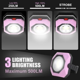 SEAMGAIC LED Rechargeable Solar Work Light, Magnetic Work Lights with 360 Degree Rotating Head, Cordless Flashlights for Car Repairing, Emergency, Camping&Outdoors, 3 Modes, 4 Pack, Pink