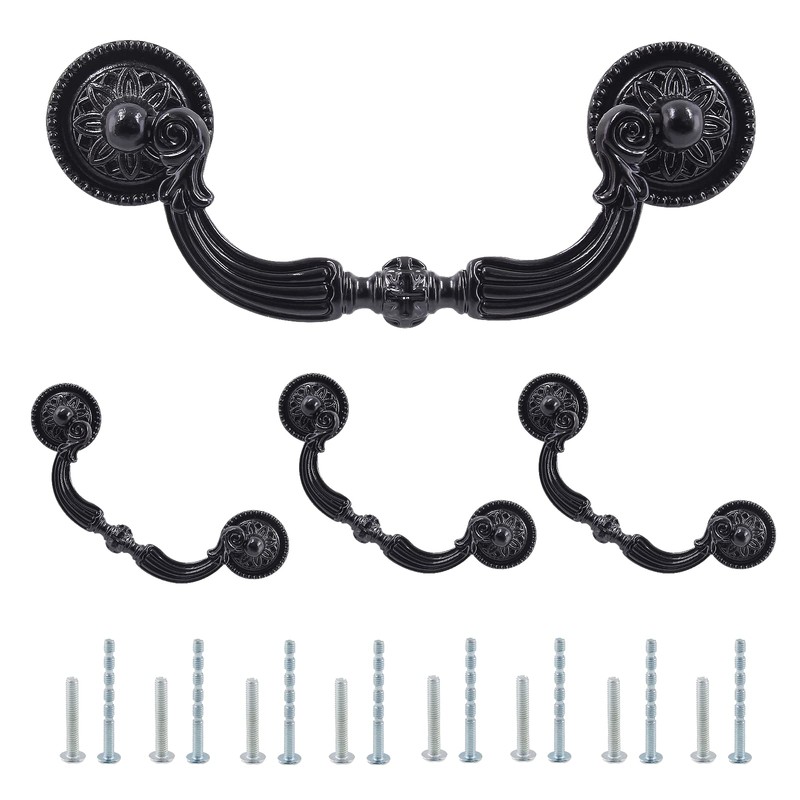 Moicstiy 4 Pack Antique Drop Drawer Pull, 3.5 Inch Hole