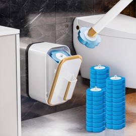 GQIRIL Disposable Toilet Cleaning Brush - Wall Mounted Toilet Bowl Cleaner Wand with Holder, Clean Stick Brush Heads Kit with Handle, Storage Caddy and 60 Refills for Bathroom Bathtub Cleaning System