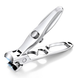 German Nail Clipper, Ergonomic Stainless Steel Nail Clippers with Wide Jaw & Anti-Splash Design for Seniors, Men, Women - Home & Travel Essentials (Includes Leather Case, Silver)