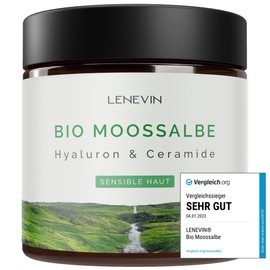 BIO Moossalbe gegen Falten - TESTSIEGER 2023 Vergleich.org - Naturkosmetik - 1% Hyaluron, 4% Isländisch Moos, Ceramide IIIB - Made in Germany, vegan, nachhaltig, tierversuchsfrei (60ml)
