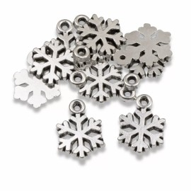 Hackberry Creek 50 Silver Mini Snowflake Charms, Bulk Metal Christmas Holiday Charm