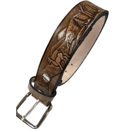 Deer Design Handmade Mens Leather Belt Western Work Casual Belt 1.5" Wide Color Cocoa Brown (36)