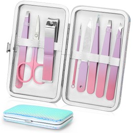 Tweezers and Nail Clippers Set,Tweezer Kit,Eyebrows Grooming Kit,Facial Hair,Ingrown Hair,Splinter Removal with Case,Travel Nail Clippers Tweezers Manicure Daily Beauty Tools for women