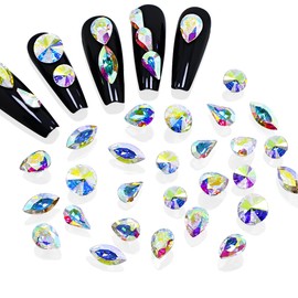 DONGZHOU Pack of 105 Crystal AB Glitter Stones Rhinestones Nails Large Rhinestone Nail Art Stones 4 Shapes Pointback Nail Charms for 3D Nail Decoration DIY Crafts
