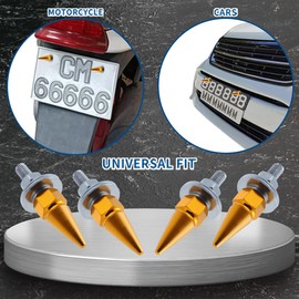 Meibaolin Spike License Plate Bolt 4 Pcs Decorative License Plate Screw Fasteners Kit Aluminum Alloy Fit Most Cars Truck Motorcycle Modified Vehicle Accessories (Gold)