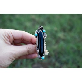 CUSIOALQQ Vintage Retro Oval Imitate Turquoise Ring Bohemian Style Native-Inspired Ring Cut Natural Turquoise Bridal Natural Gem Ring Ethnic Charms Engagement Rose Silver Jewelry Gift O