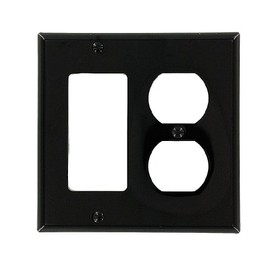 Leviton 2-Gang 1-Duplex 1-Decora/GFCI Device Combination Wallplate, Standard Size, Thermoplastic Nylon, 80746-E, Black