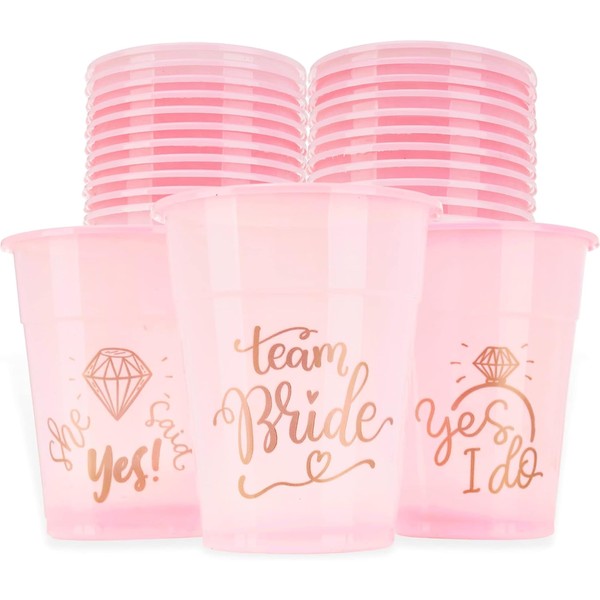 Bachelorette Party Cups - 25 Bridal Shower Decorations - Mega Party Pack of"Team Bride", She Said Yes" Pink and Gold Cups for Weddings and Bridal Showers