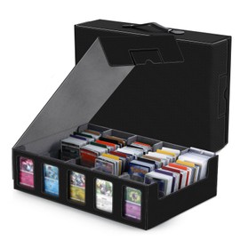 Kruysozz Trading Card Storage Box - 3900+ Portable Card Box with Handle & Removable Cover, 5-Row Card Organizer with 24 Dividers & 5 Supporters, PU TCG Deck Box for MTG Magic Sports Cards (Gray)
