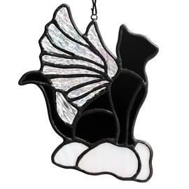 EPOGIFTS Stained Glass Black Cat Suncatcher Decor,Iridescent Angel Wing Cat Loss Sympathy Gift for Women,Stained Glass Window Hangings,Pet Memorial Gifts Remembrance Gifts