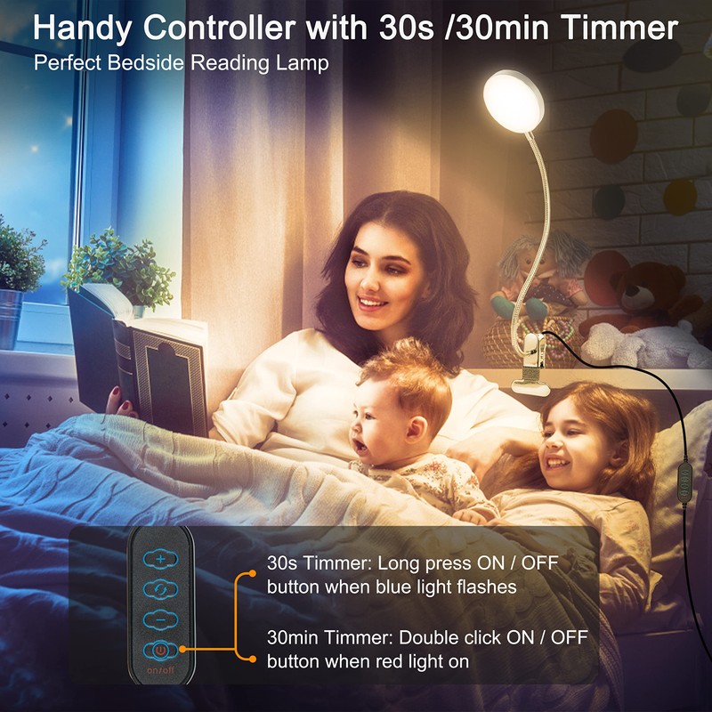 LiFMIRA Clip-on Lamp Reading Light - 5 Color Modes, 10