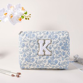 JOVAKIT Makeup Bag Cosmetic Bag for Women, Cute Christmas Gifts Floral Coquette Make Up Bag, Floral Flowers Coquette Travel Toiletry Bag, Zipper Make Up Pouch Organizer Trendy Stuff (Blue K)