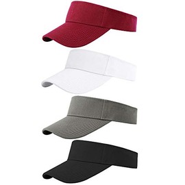 Cooraby 4 Pack Sports Visor Hats Adjustable Cap One Size Outdoor Sun Sports Visor for Women and Men (Burgundy, White, Grey, Black, 4)