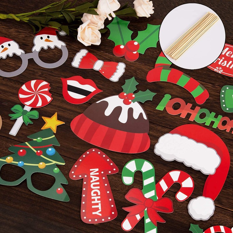 SAVITA 32 Pcs Christmas Photo Booth Props Kit Selfie Props