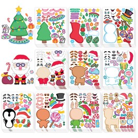 JOYIN 40 PCS Make-a-face Sticker Sheets Make Your Own Characters Mix and Match Sticker Sheets with Full Body Design Santa Santa, Gingerbread, Snowman, Reindeer and Elf Kids Party Favor Supplies Craft