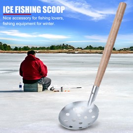 EVTSCAN 2 Pack 13 Inch Metal Ice Fishing Scoops, with Wood Handle, Ice Skimmer for Easy Removing Slush, Snow, Ice, Anglers Ice Ladle Tool for Clearing Deep Holes