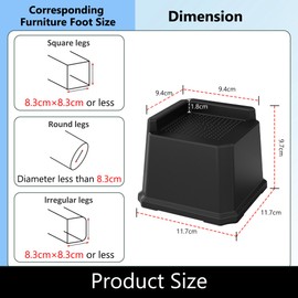 Lutown-Teen 6 Pack Bed Risers 3 Inch Heavy Duty Oversized Bed Furniture Elevators 1,500 lbs Lifts Up Riser for Sofa and Table, Black