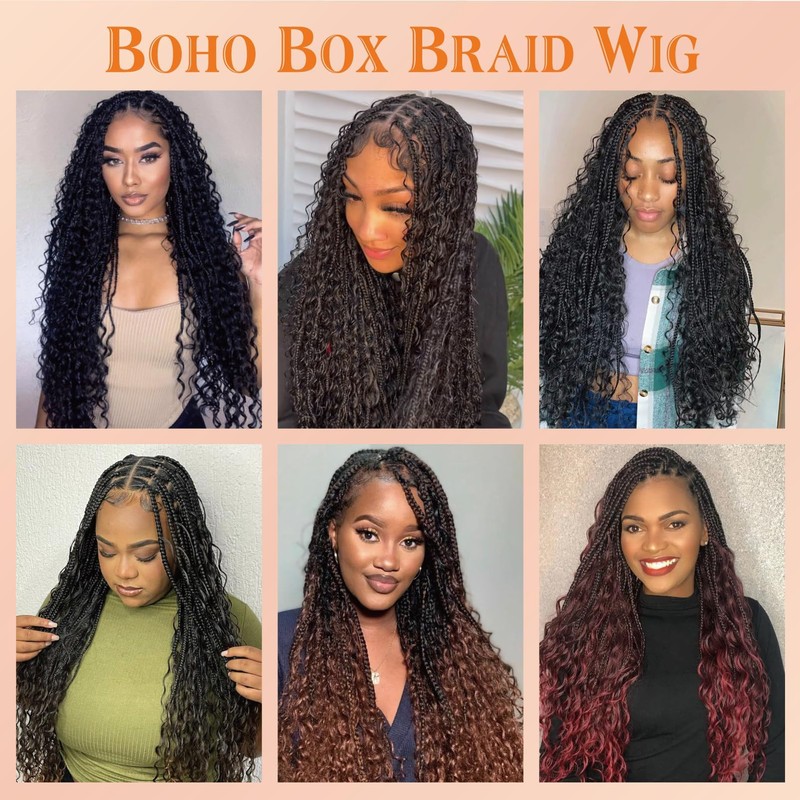 Boho Knotless Braided Wigs Double Full Lace with Baby Hair
