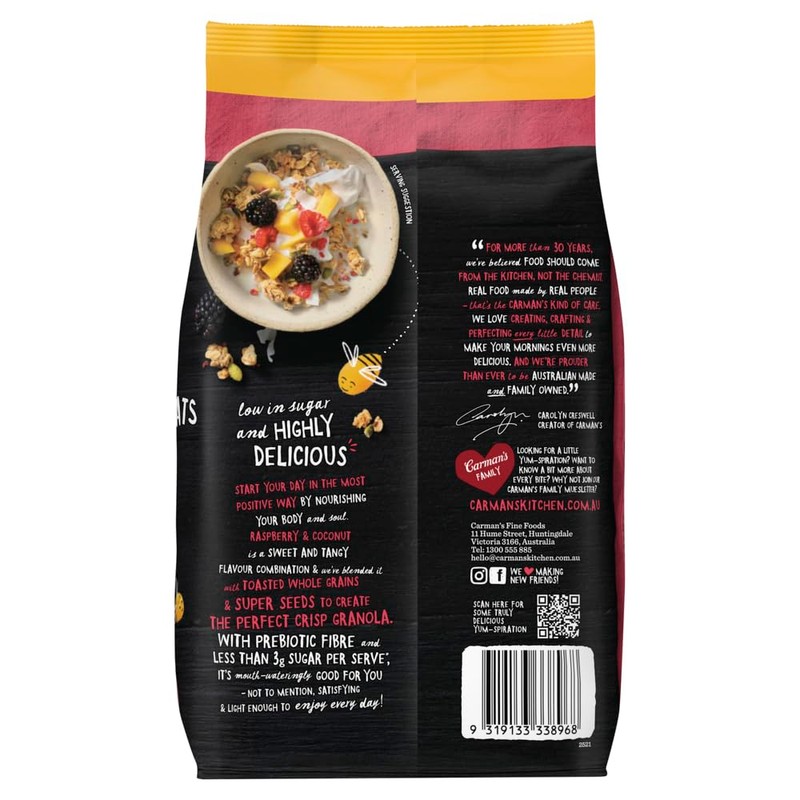 Carman's Low Sugar Raspberry and Coconut Granola 800g