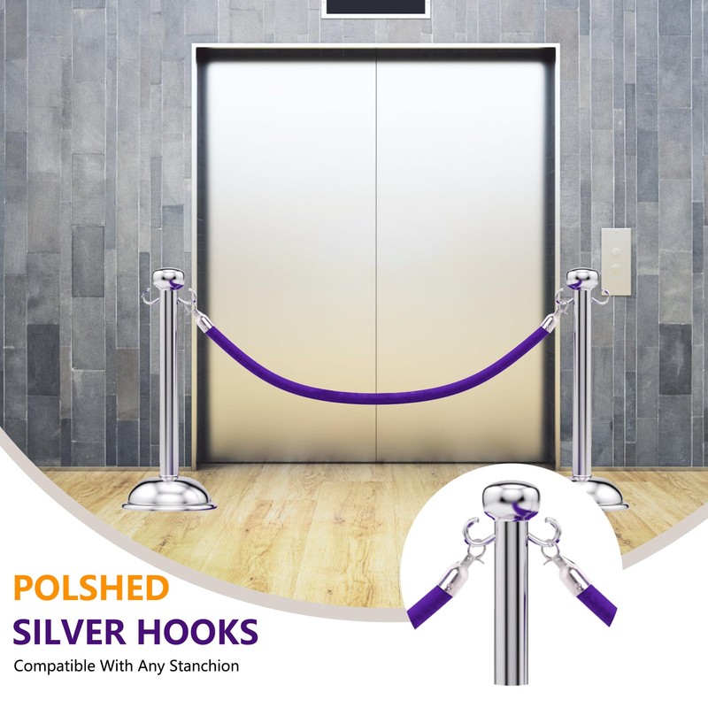 6.5 Feet Purple Velvet Hanging Ropes with Silver Polished Hooks