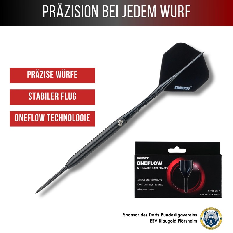 Champify 6 x OneFlow Dart Shafts with Flight - Black