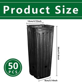 RunNico RunNico 50pcs Plastic Deep Plant Nursery Pots,11.8Tall Tree Pots,Black Deep Seedling Container Pots with Drainage Holes for Indoor Outdoor Gardening (3.9" Wx11.8 H)