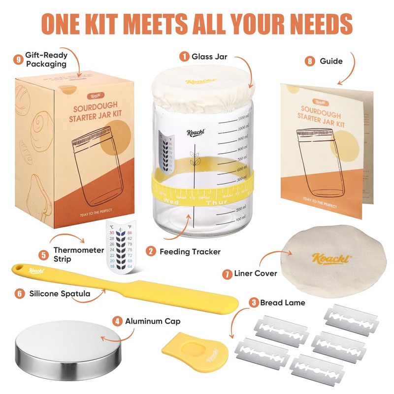 Koackl Sourdough Starter Jar, 40oz Sourdough Starter Kit with Magnetic