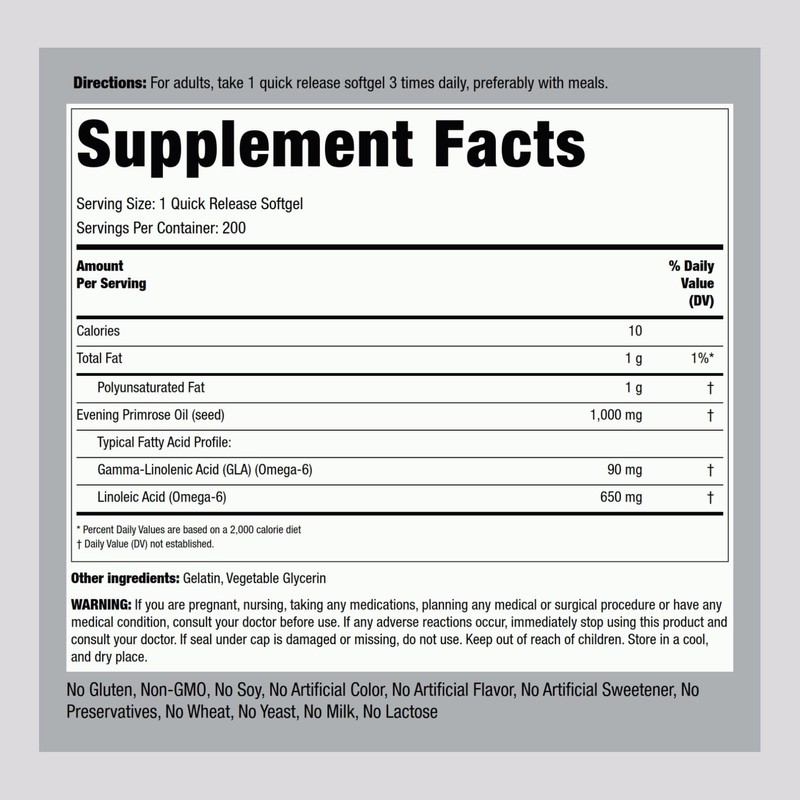 Piping Rock Evening Primrose Oil Softgels 1000mg | 200 Pills