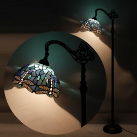 AVIVADIRECT Tiffany Floor Lamp Stained Glass Blue Dragonfly Style Arched Reading Light Gooseneck Adjustable Corner Standing Lamp 12X16X66 Inch for Bedroom Living Room Home Office