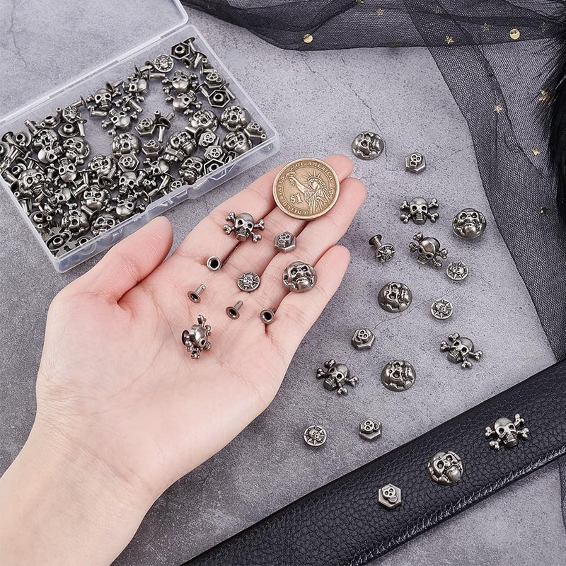 PH PandaHall 80 Sets Skull Head Rivets Screw Back Skull