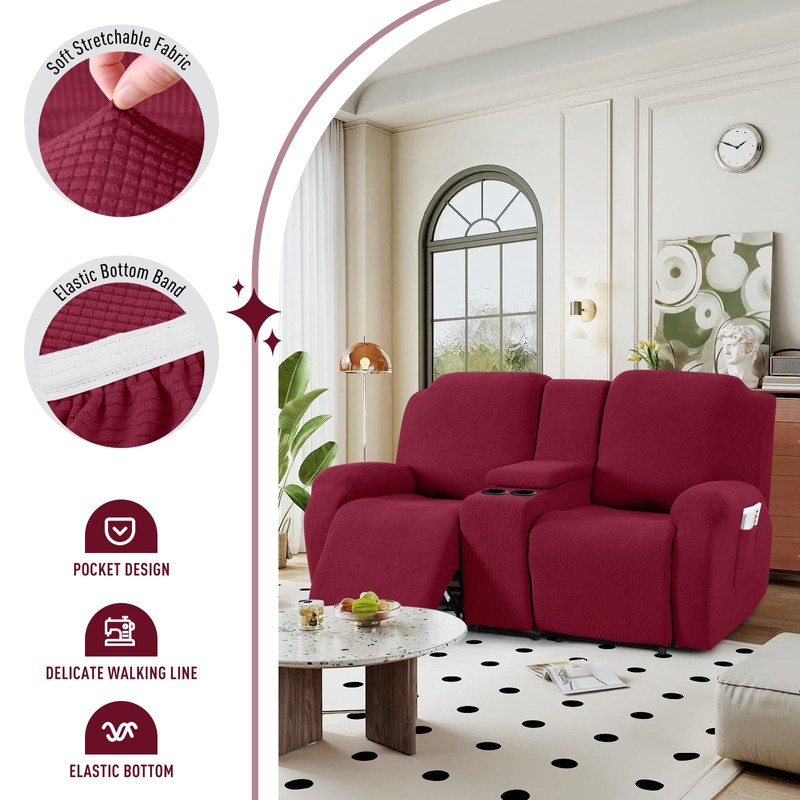 TAOCOCO Loveseat Recliner Cover with Middle Console, Stretch Loveseat Cover