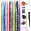 Hair Tinsel Kit with Tools 12 Colors 2400 Strands Hair Tinsel Heat Resistant Tinsel Hair Extensions Sparkling Shiny Glitter Fairy Hair for Women Girl Kids Christmas New Year Halloween Cosplay Party