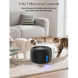 SIBAYS Cat Water Fountain, 3.5L/118oz Large Capacity Pet Water Fountain Cat Fountains for Drinking, Automatic Quiet Dog Water Bowl Dispenser with LED Light & Water Level Window(FS77, Black)