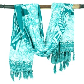 GURU SHOP Bali Batik Sarong Dress, Wrap Skirt, Sarong, Beach Towel, Wall Towel - Owl/Green, Men/Women, Synthetic, 160 x 100 cm, Owl/Green, Unit size