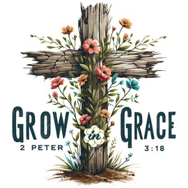Grow in Grace Sticker Set of 3 – Christian Floral Cross Vinyl Stickers with 2 Peter 3:18 Bible Verse – Waterproof Holographic Faith Sticker for Laptop, Kindle, Water Bottle – Gift for Women or Teens