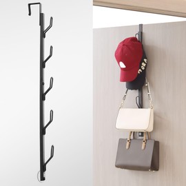 Ansonation Heavy Duty Over The Door Hooks with 5 Hooks, Metal Towel Rack for Bathroom Over The Door Purse Organizer Coat Rack Hat Organizer Hanger with Non-Slip Pads and Adhesive Stickers Black