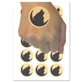 Wolf Howling Crescent Moon Temporary Tattoo Water Resistant Fake Body Art Set Collection - 54 1" Tattoos (1 Sheet)