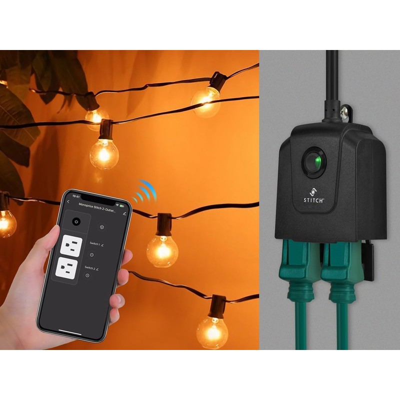 Monoprice Smart Outdoor Plug, IP65 Weather Resistance, 2 Individually Controlled