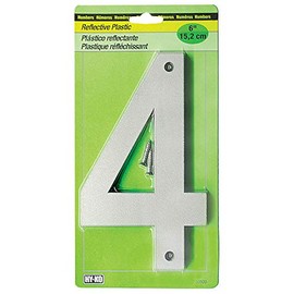 Hy-Ko 6” Classic Reflective Plastic House Number, Modern Raised Numbers for Exterior House, Durable Convenient Marking for Home Address with Included Mounting Hardware for Simple Installation