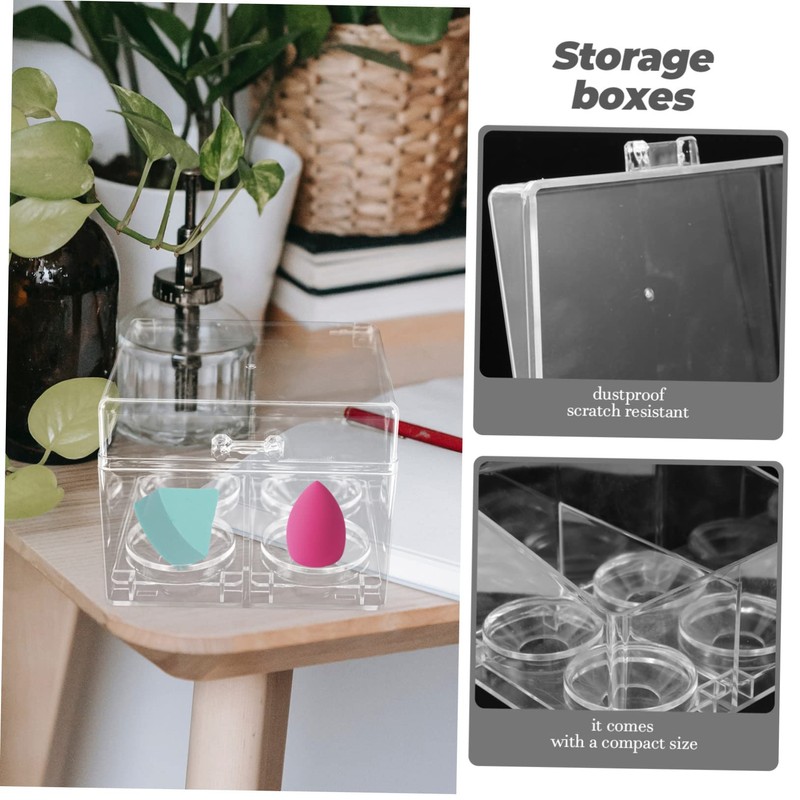 Baluue Clear Makeup Sponge Storage Box Transparent Multi-grid Organizer for