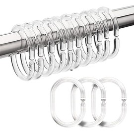 Avkoohum Plastic Shower Curtain Hooks, 24 Pcs Shower Curtain Rings, Plastic Curtain C Rings Roller Rust-Resistant & Anti-Drop Shower Hooks for Curtain Bathroom Shower Curtains (Clear)